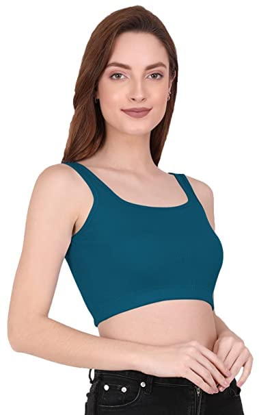 Image of THE BLAZZE 1044 Women's Cotton Basics Sexy Solid Square Neck Slim Sleeveless Saree Readymade Saree Bra Blouse Crop Top T-Shirt for Women