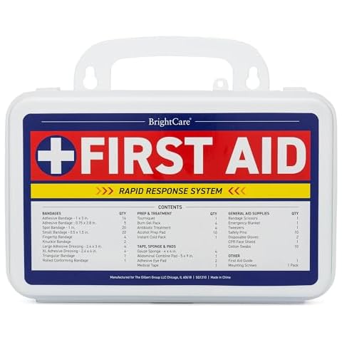 First Aid Kit - Wall Mount Back Option, 130 Pieces, Durable Hard Case with Carrying Handle - First Aid Kit for Office, Home, School, Car, Hiking, Camping – by BrightCare Cover