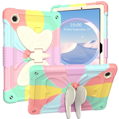 ROUMAYMAY for Samsung Galaxy Tab A11 Plus/ A11+ 11 Inch 2025 Case with Kickstand Butterfly Wings, Protective Cover, Tablet Case with Stand Cute Kids Girls, Colorful Pink