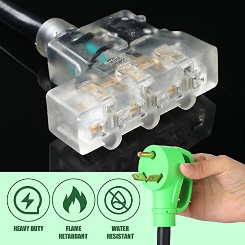 Kingdder 30 Amp To 110V Rv Distribution Adapter Cord Generator Adapter 10 Gauge 12 Inch Tt-30P Male To 3X 5-20R Female Household Connectors With Overload Protection And Indicator Light For Rv #TOP2