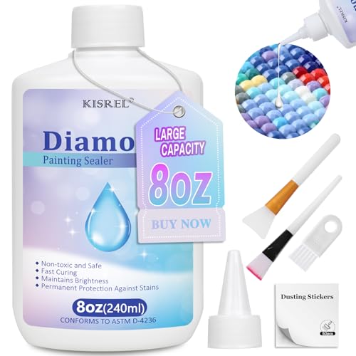 KISREL 240ml Diamond Painting Sealer, 8oz Quick-Dry Diamond Art Sealer with Applicator, Non-Toxic 5D Diamond Art Glue Permanent Adhesive, Puzzle Glue for Glossy Finish