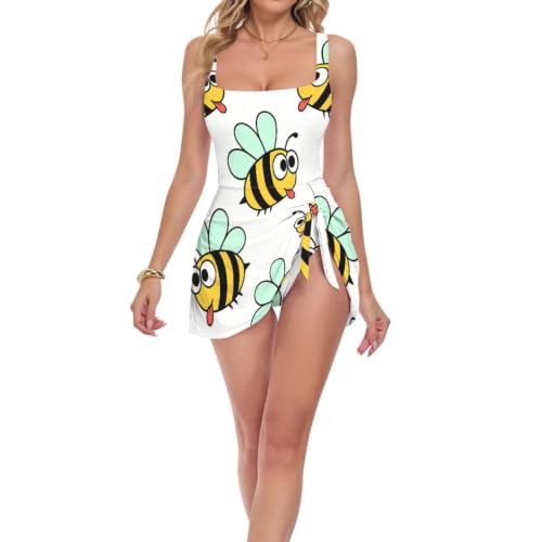 Maillot de bain une pièce jaune couvrant anti-complexes abeille