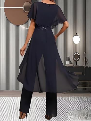 Chiffon Lace Short Sleeve for Applique Sexy V-Neck Mother of the Bride Dress with High-waisted Pant for Women Jumpsuit4