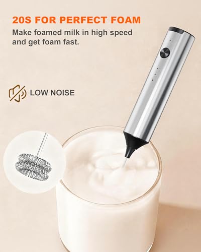 Image of 3-Speed Rechargeable Milk Frother Handheld with Stand, Dual Coil Whisk Coffee Frother Handheld - Electric Frother Wand for Coffee Matcha Cappuccino, Kitchen Gift Set, Silver