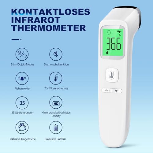 Viproud Fieberthermometer für Babys Kinder Erwachsene, Kontaktloses Stirnthermometer, Digitales...