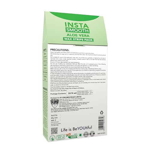 Image of DR.Rashel Insta Smooth Aloe Vera Wax Strips Pack for face and body(24 Wax Strips)