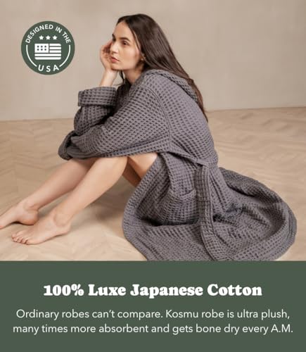 Image of Luxury Organic Japanese Cotton Hotel & Spa Waffle Bathrobe for Men and Women (Hooded /Kimono)