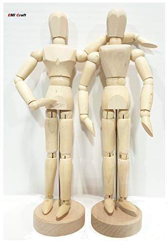 EMI Craft Mannekin Masculino y femeninode 20cm  Muñeco articulado, Marioneta de Madera, Maniquí Flexible .Set 2pcs (France Import)