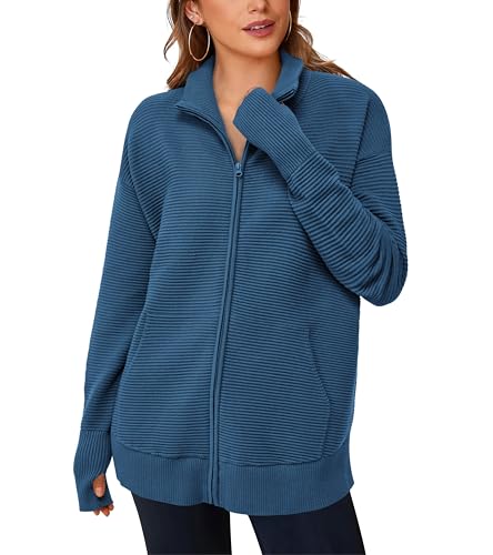 Image of PRETTYGARDEN Womens Long Sleeve Zip Up Ribbed Cardigan Sweaters