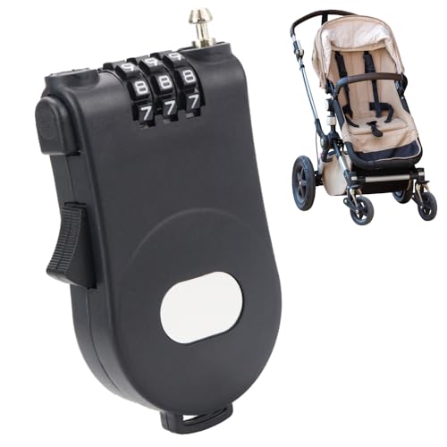 ベビーカー用防犯ロック 盗難対策 1mワイヤー ダイヤル錠付き 3桁パス 遊園地 (ブラック)