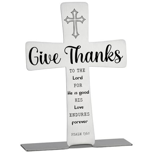 Christian Thank You Desk Cross with Psalm 136:1