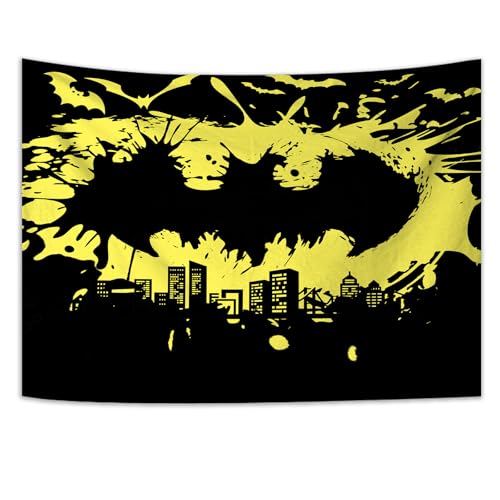 Touch Life Bat Art Tapestry Wall Hanging, Gothic City Shadows Design 100x150cm, Polyester for Dorm and Bedroom Decor, Halloween Party Backdrop with Free Hooks