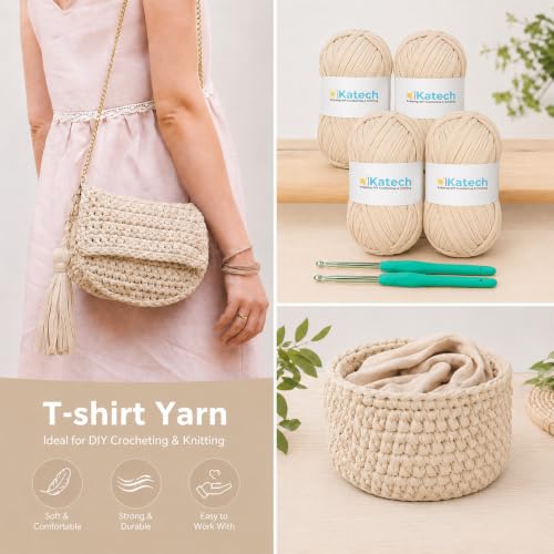 Image of Katech 400g T Shirt Yarn for Crocheting, Crochet Yarn for Knitting-Kahki