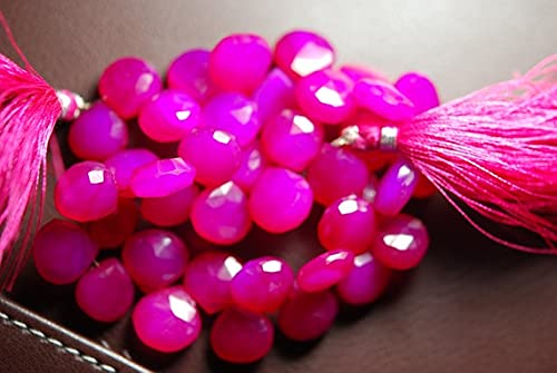 Calcédoine rose hot pink : perles briolettes cœur 11mm pour fil bijoux 8 pouces