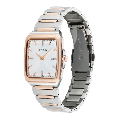 Image of Titan Classique sleekfit with Quartz Analog 2 Hands + Date@3H Silverwhite Dial Silver+Rose Gold Stainless Steel Strap Watch for Men - 90260KM01