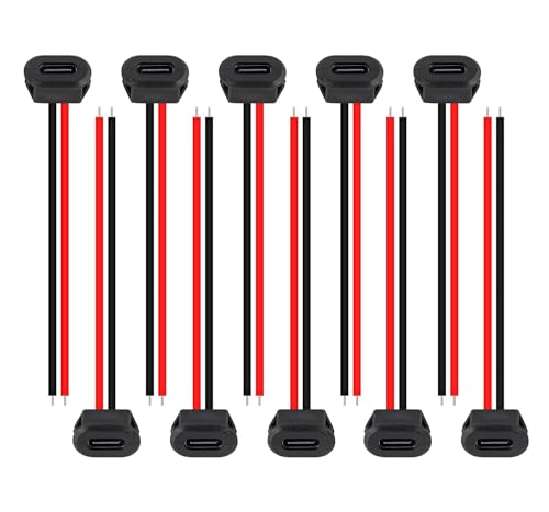 HUAZIZ 10 Pezzi Presa USB 3A a 2 Pin, Connettore C Femmina a 2 Fili con Fibbia con Scanalatura a Scatto, Micro USB Tipo C a Saldare Cavo