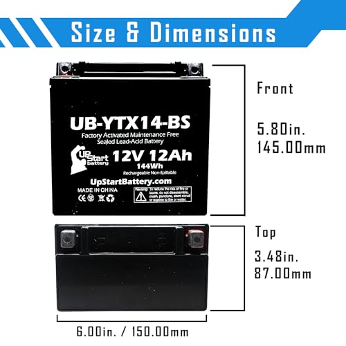 Replacement for 2002 Honda TRX500FA Fourtrax Rubicon 450 CC Factory Activated, Maintenance Free, ATV Battery - 12V, 12AH, UB-YTX14-BS - Thumbnail 4