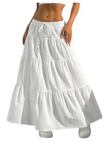 GORGLITTER Women's Plus Size Flowy Flared A Line Maxi Skirts Elegant Tiered Layer Boho Coquette Long Skirts