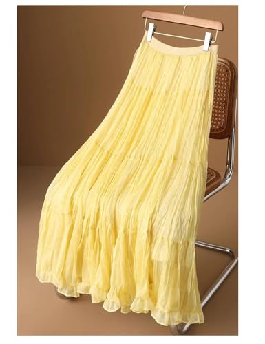 Womens Ruffle Pleated Skirt Maxi Long High Waist Flowy Chiffon Boho Skirts3