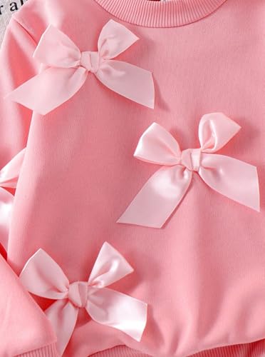 Image of Girls 2 Piece Outfits Long Sleeve Crew Neck Bow Sweatshirt Top and Flare Pants Set