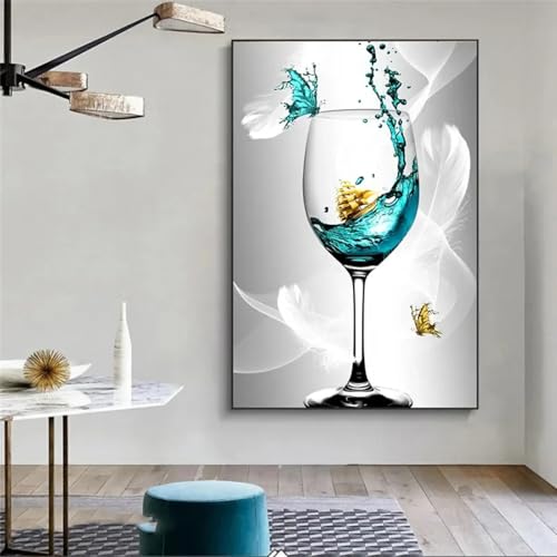 Tableau sur toile verre à vin bleu affiche nordique abstraite de salon