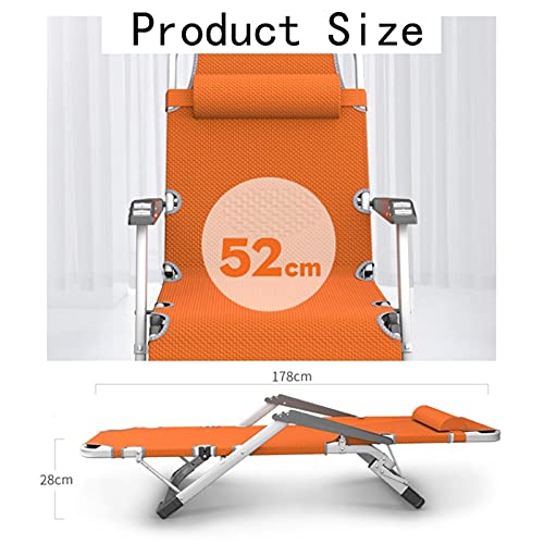 Chaise longue de jardin inclinable orange et pliante avec coussin