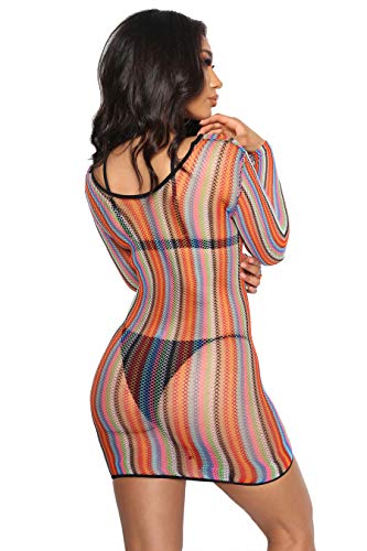 Sexy Rainbow Fishnet Cover Up Dress Stretchy Swimsuit for Women Bikini See Through Coverup Bodycon Miami Spring Break Beach Sheer Mesh Netted Lingerie3