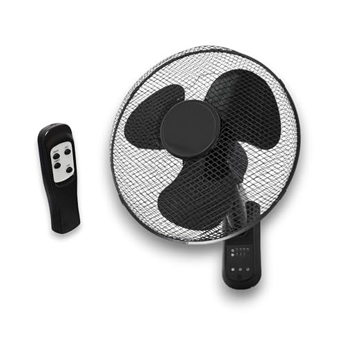 Imagen de GROWMANIA Ventilador de Pared Negro con Mando a Distancia Ventilador 45 W con 3 Velocidades y Oscilación 90º Control Remoto