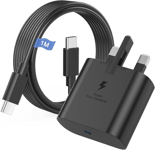 Samsung Fast Charger Samsung USB C Charging Plug and Cable 1M USBC to Type C Lead for Galaxy S26 S25 S24 S23 S22 S21 S20 A17 A16 A15 A22 A23 A24 A25 A26 A32 A33 A34 A35 A36 A52 A53 A54 A55 A56 A40