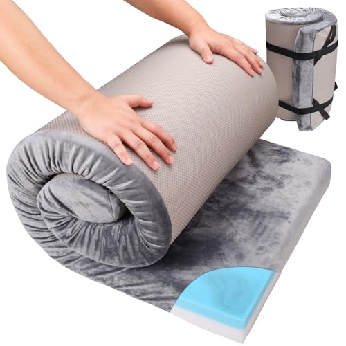 Memory Foam Camping Mattress pad,3 Inch Thick Floor Sleeping Mat Pad with Waterproof and Non-Slip Bottom, Portable Roll Up Mattress for Sleepover Guest,Tent SUV Cot Mattress Car Camping Foldable