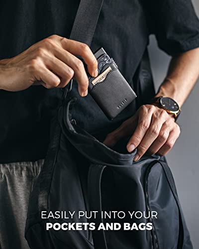 Image of VULKIT Credit Card Holder Minimalist Slim Pop Up Wallet with Leather Slots RFID Blocking for Men and Women Holds 7 Cards and Notes Black