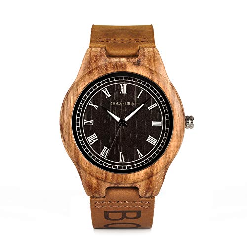 Men's Bamboo Wooden Watch with Brown Cowhide Leather Strap Top Brand Luxury Wooden Wristwatch Male Show