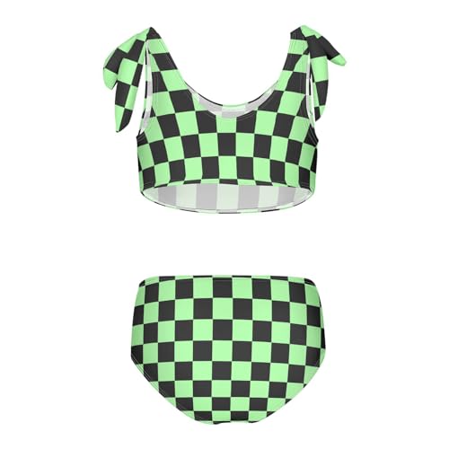 Wusikd Checkerboard Girls Swimsuits Two Piece Black Pale Green Swimwear Bikini Set for for Girls Size 11-12T2