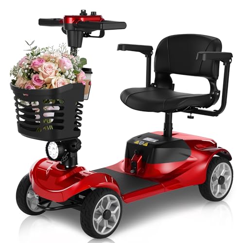 Mbxcooter M1 15 Miles 4-Wheel Mobility Scooter for Adults/Seniors, 350W Powered Electric Wheelchair Device w/360WH Battery, 300LBS Capacity, Cup Holder, Compact&Portable for Elderly