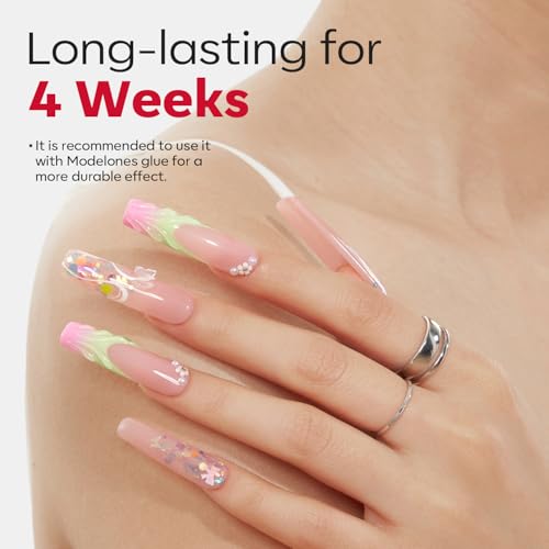 Image of Modelones Long Square Nail Tips 2xxl Straight No Curve Half Cover Soft Gel | Acrylic Clear Full Cover Press on Extension Kit Gel Manicure DIY at Home 216PCS 12Sizes