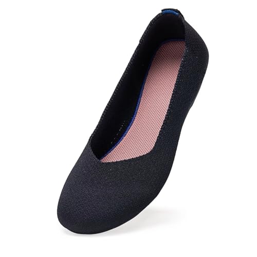 Image of Frank Mully Women's Ballet Flat Shoes Knit Dress Shoes Round Toe Slip On Ballerina Flats for Woman Low Wedge Comfort Soft