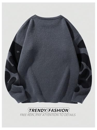 Men's Letter Graphic Sweater Crew Neck Long Sleeve Chunky Sweater Unisex Pullover Knit Tops Fall Outfits Streetwear2