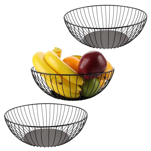 LDXDRU Frutero de metal negro de 3 piezas, frutero de metal negro para cocina, cesta de frutas de metal para cocina, cesta de alambre para guardar frutas, verduras, aperitivos, pan