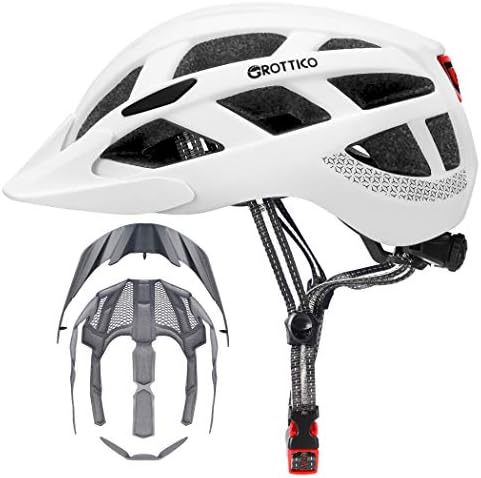Adult-Men-Women Bike Helmet with Light - Mountain Road Bicycle Helmet with Replacement Pads & Detachable Visor