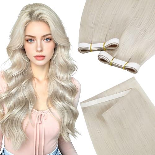 Image of LaaVoo Tape in Weft Hair Extensions Platinum Blonde Genius Tape ins Hair Extensions Human hair Tape in Blonde Seamless Hair 18 inch 50G