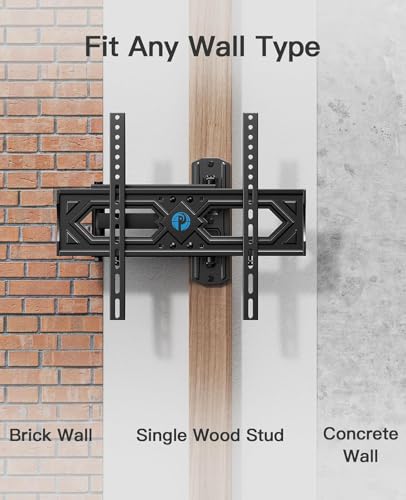 Image of Pipishell Full Motion TV Wall Mount for 26-65 Inch Flat Curved TVs, Heavy Duty Single Articulating Arms, Corner TV Mount Up to VESA 400x400mm and 77lbs, Support Swivel, Tilt, Level Adjustment
