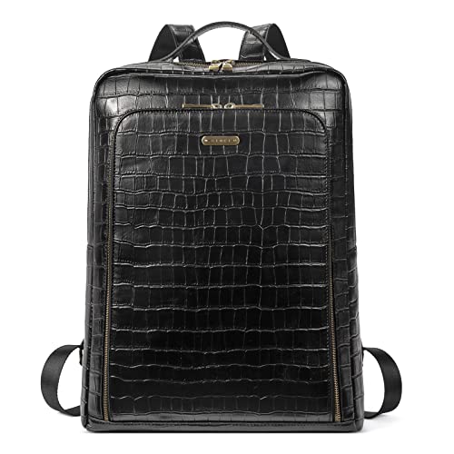 Image of CLUCI Leather Laptop Backpack for Women 15.6 inch Computer Bag Large Travel Vintage Daypack Business Bags Stone Pattern Black