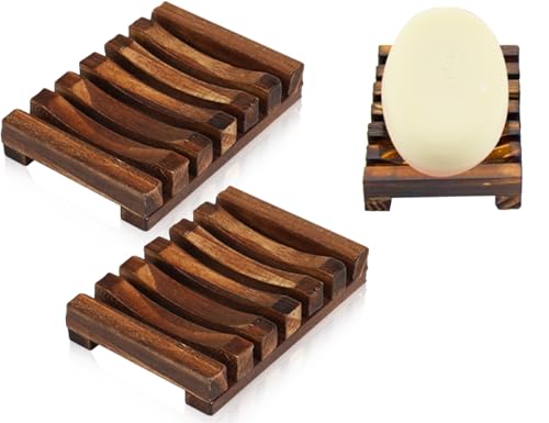 Lhbwhiz Lot de 2 Porte-Savon en Bois de Bambou Naturel Porte-Savon en Bois Douche en Bois Étagères de Salle de Bain Rétro en Bois pour Pont de Lavabo de...