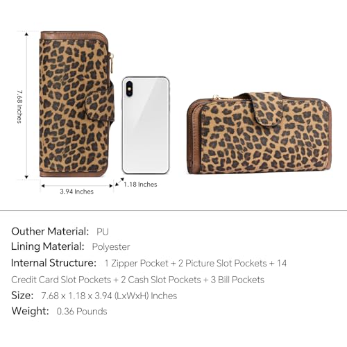 Image of CLUCI Wallet For Women PU Leather RFID Blocking Womens Wallet Bifold Card Holder with ID Window Gifts for Women Birthday, z Leopard, Large, Fashion