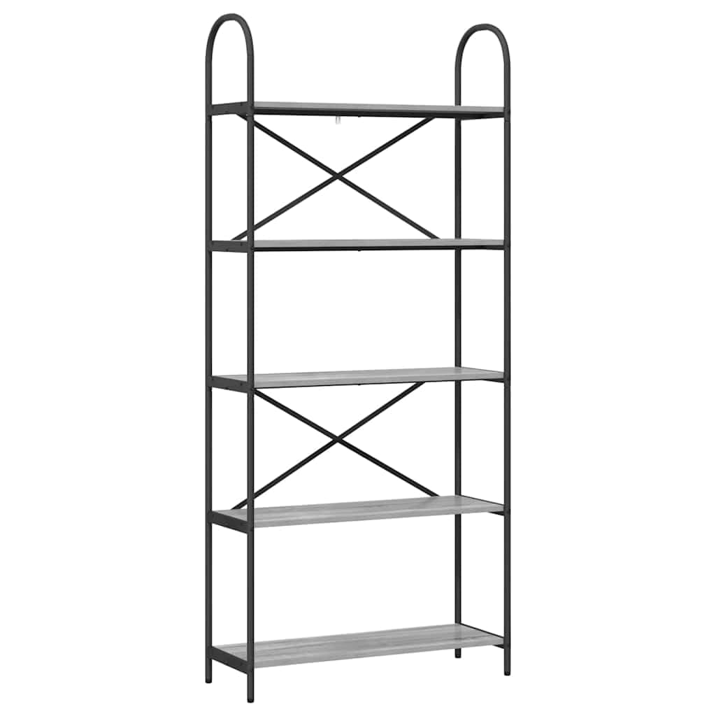 Libreria grigio Sonoma, 80 x 30 x 183 cm, con 5 scomparti | Divisorio sottile effetto legno per soggiorno e camera da letto con robusta struttura in acciaio.