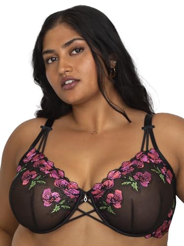Curvy Couture Women's Plus Size Lush Embroidery Unlined Underwire Full Coverage Balconette Bra Lush Black 42C