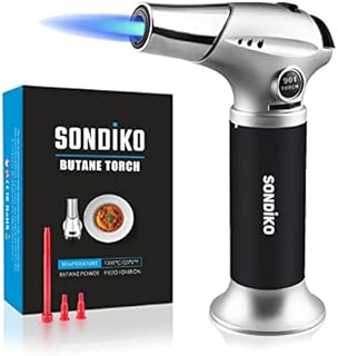 Sondiko Kitchen Torch S901, Blow Torch, Refillable Butane Torch with Safety Lock and Adjustable Flame for DIY, Creme Brulee, BBQ and Baking, Butane Gas Not Included