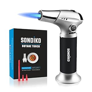 Sondiko Keukenbrander S901, Flambeerbrander, Navulbare Gasbrander met Veiligheidsslot en Regelbare Vlam voor DIY, Creme Brulee, BBQ en Bakken, Butaan Gas Niet Inbegrepen