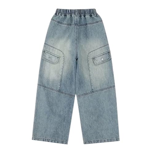 Baggy Cargo Jeans for Boys 𝗩intage Solid Elastic High Waist Trousers Streetwear Fall Casual Denim Pants
