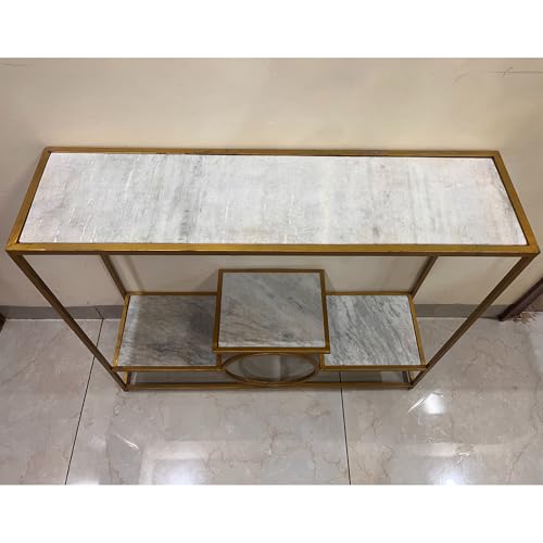 Image of Marble Top Console Table with 3 Shelves, 92cm x 25cm x 76cm